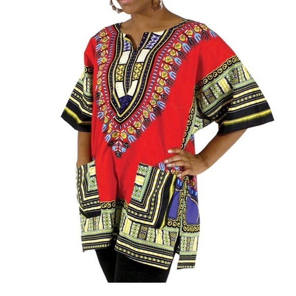 Dashiki Red with Multi colors cotton tunic size S - Picture 1 of 10